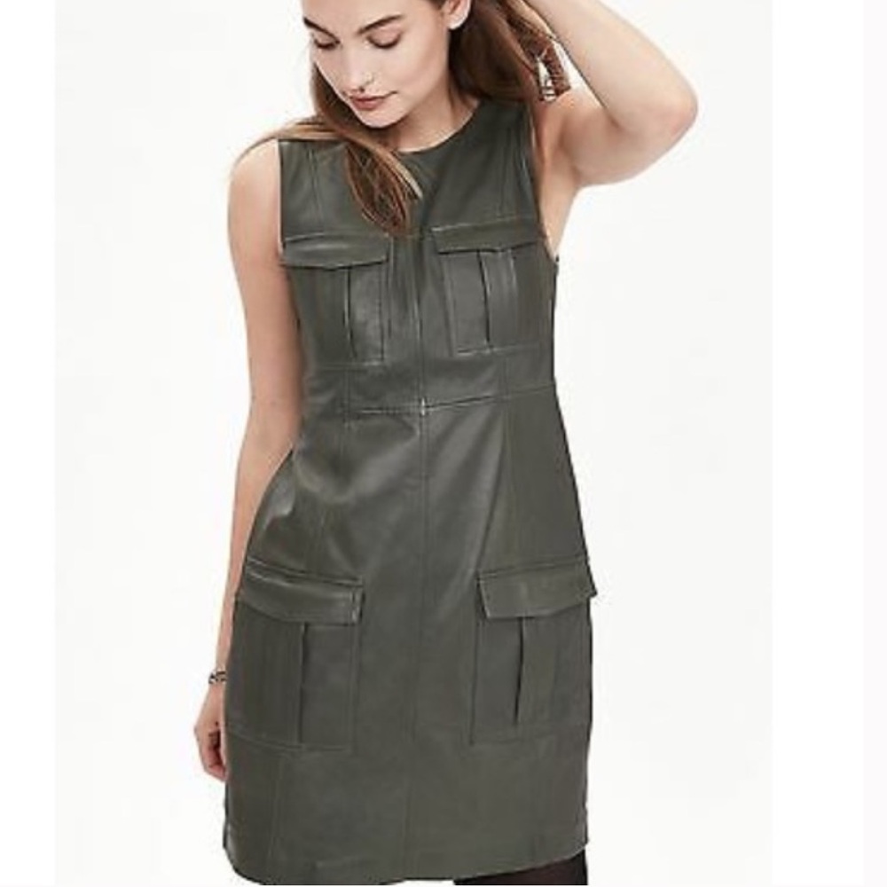Banana Republic Heritage Collection Lambskin Leather Cargo Dress Forest Pine S